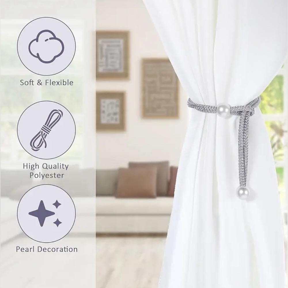 Adjustable Curtain Tiebacks w/Pearl - You Get A Set of Two - Gray